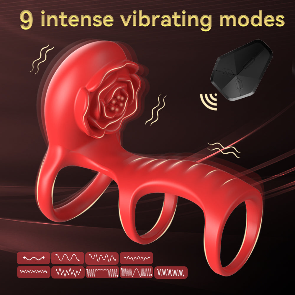 Vibrating Cock Ring Rose Adult Sex Toys with Remote Control 9 Vibrations Penis Ring Vibrator Couple Sex Toys for Men 9 intense vibrating