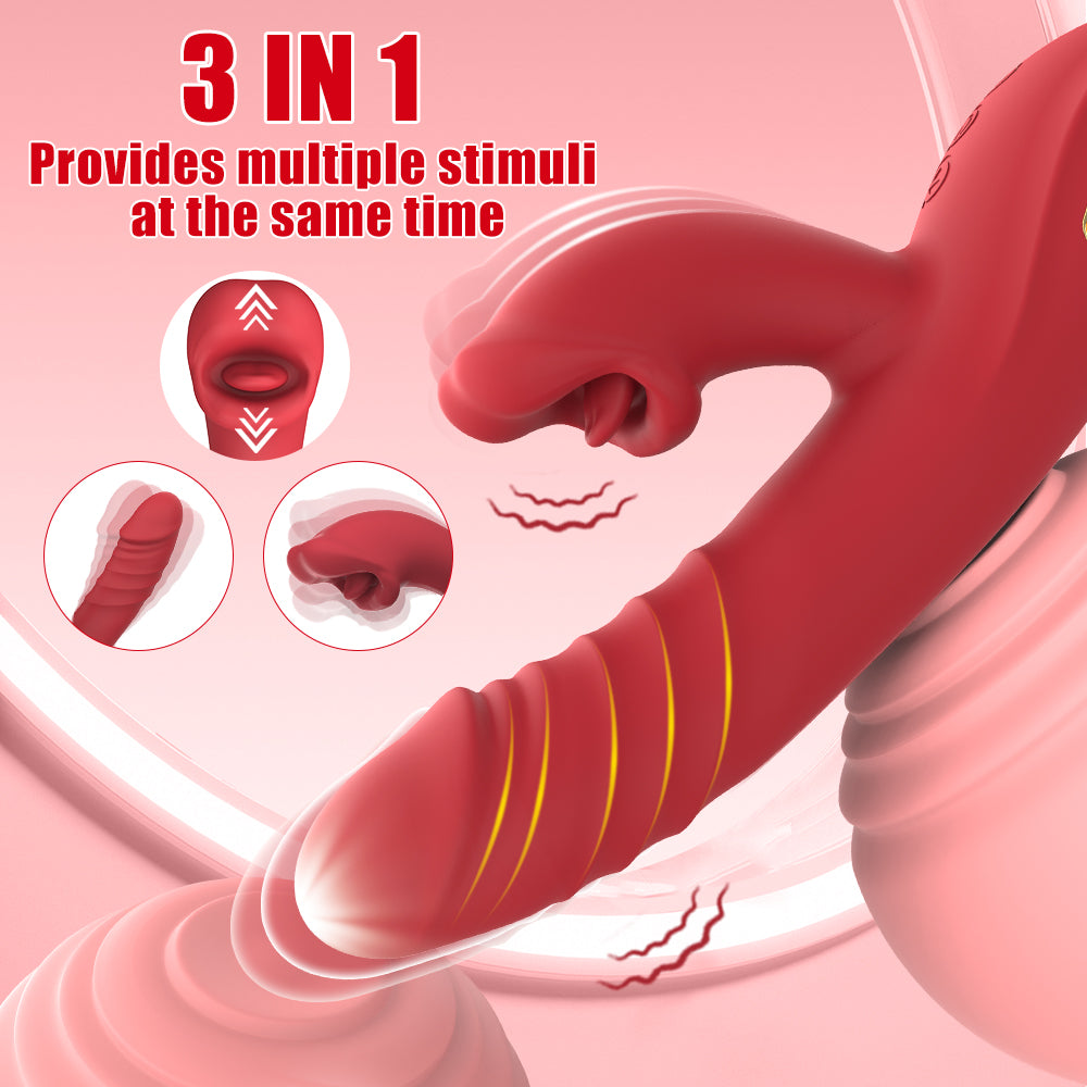 Vibrator Thrusting Dildo 3IN1 G Spot Vibrators Tongue Clitoral Stimulator with 10 Vibrating 5 Thrusting & Licking Biting Modes 3 in 1