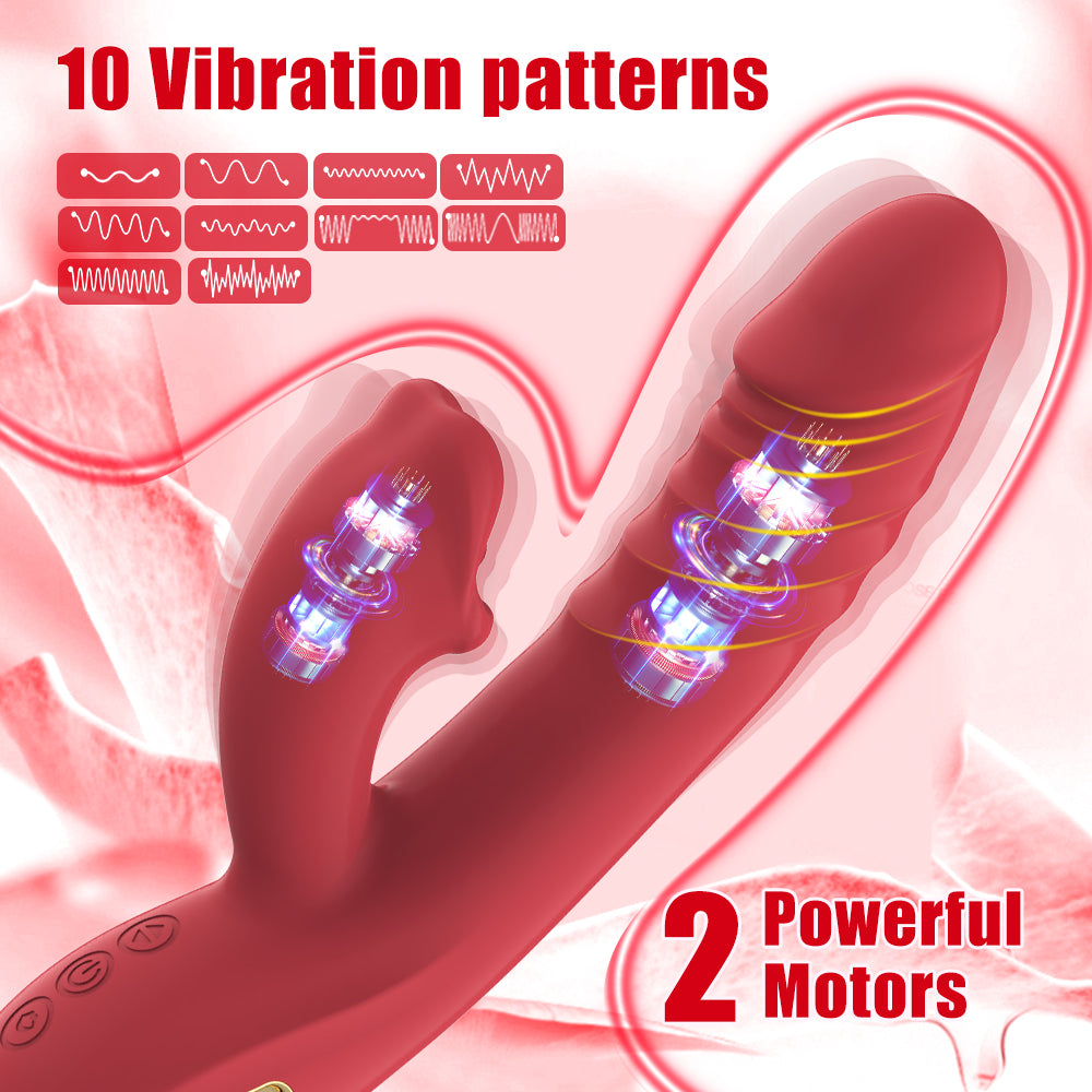 Vibrator Thrusting Dildo 3IN1 G Spot Vibrators Tongue Clitoral Stimulator with 10 Vibrating 5 Thrusting & Licking Biting Modes 10 vibration patterns