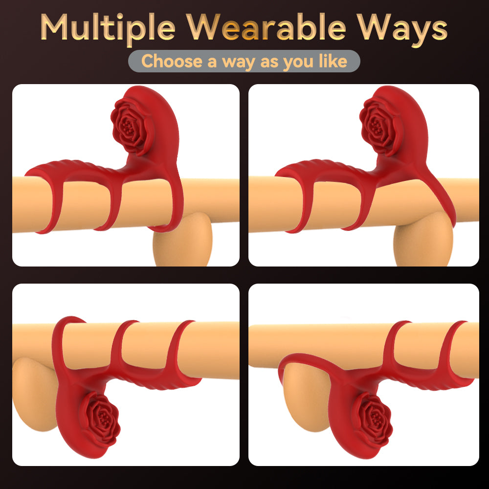 Vibrating Cock Ring Rose Adult Sex Toys with Remote Control 9 Vibrations Penis Ring Vibrator Couple Sex Toys for Men multiple wearable ways