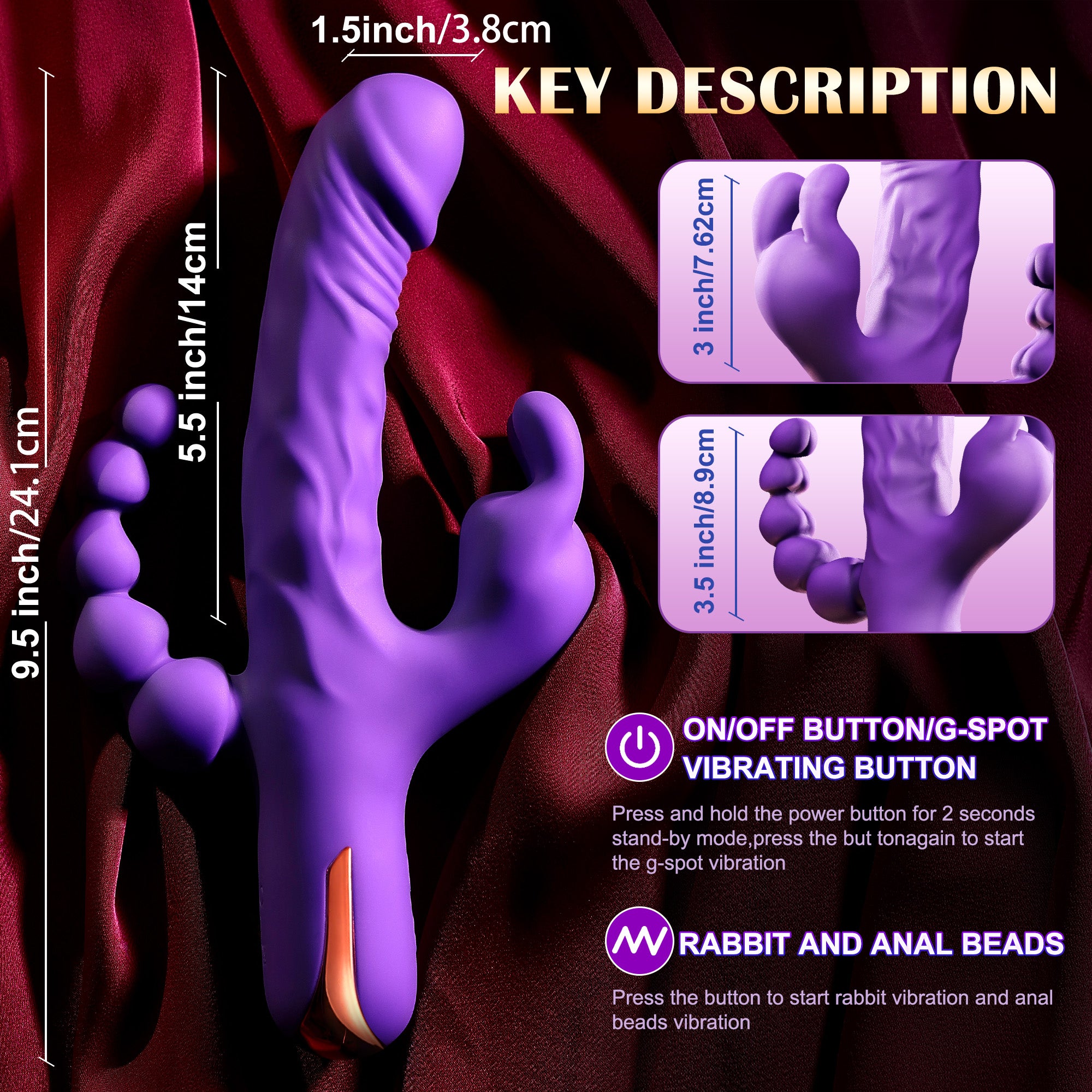 G Spot Rabbit Vibrator Sex Toy Rabbit Dildo with Vibrating Anal Beads size