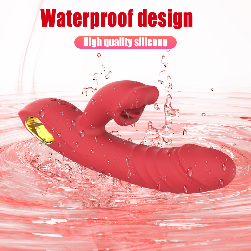 Vibrator Thrusting Dildo 3IN1 G Spot Vibrators Tongue Clitoral Stimulator with 10 Vibrating 5 Thrusting & Licking Biting Modes waterproof design