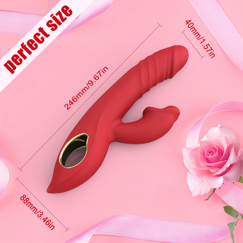 Vibrator Thrusting Dildo 3IN1 G Spot Vibrators Tongue Clitoral Stimulator with 10 Vibrating 5 Thrusting & Licking Biting Modes perfect size