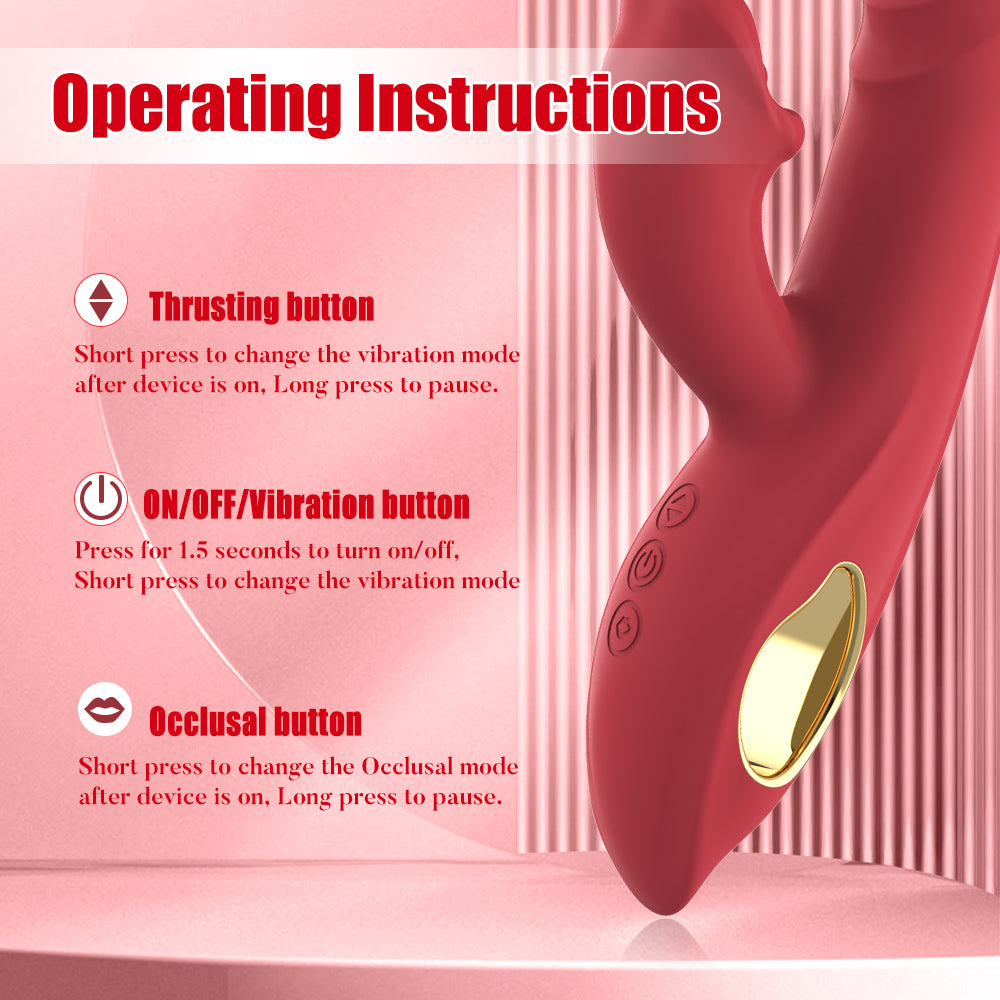 Vibrator Thrusting Dildo 3IN1 G Spot Vibrators Tongue Clitoral Stimulator with 10 Vibrating 5 Thrusting & Licking Biting Modes operation instruction
