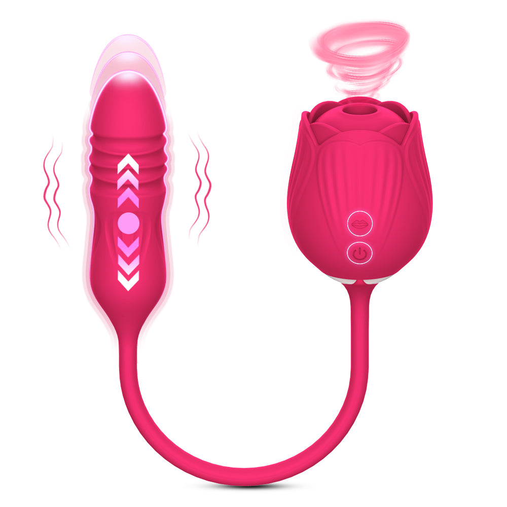 Sex Rose Toy Clitoral Vibrators 3 in 1 Thrusting Licking and Suction Vibrator with 10 Power Modes