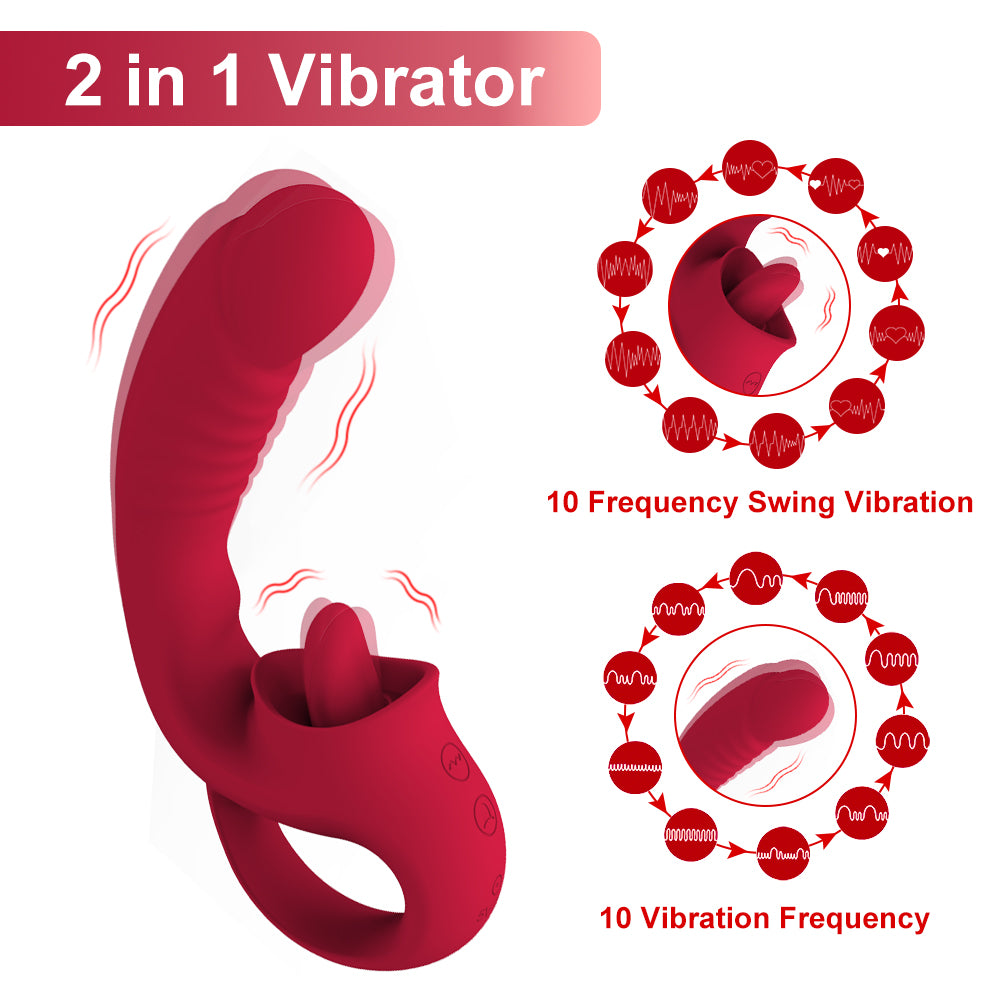 Clitoral Licking G Spot Vibrator 2 in 1 Nipple Clitoralis Stimulator with 10 Licking and Vibrating Modes 2 in 1 vibrator