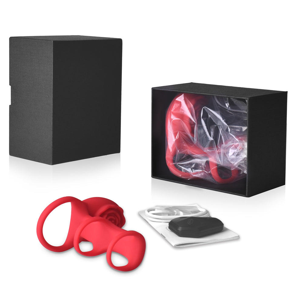 Vibrating Cock Ring Rose Adult Sex Toys with Remote Control 9 Vibrations Penis Ring Vibrator Couple Sex Toys for Men pakaging