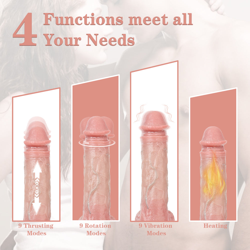 Thrusting Dildo Vibrator Sex Toys - 8.9" Realistic Dildo with 5 Thrust &10 Vibration & Heating Mode for G-spot Anal Stimulation 4 functions