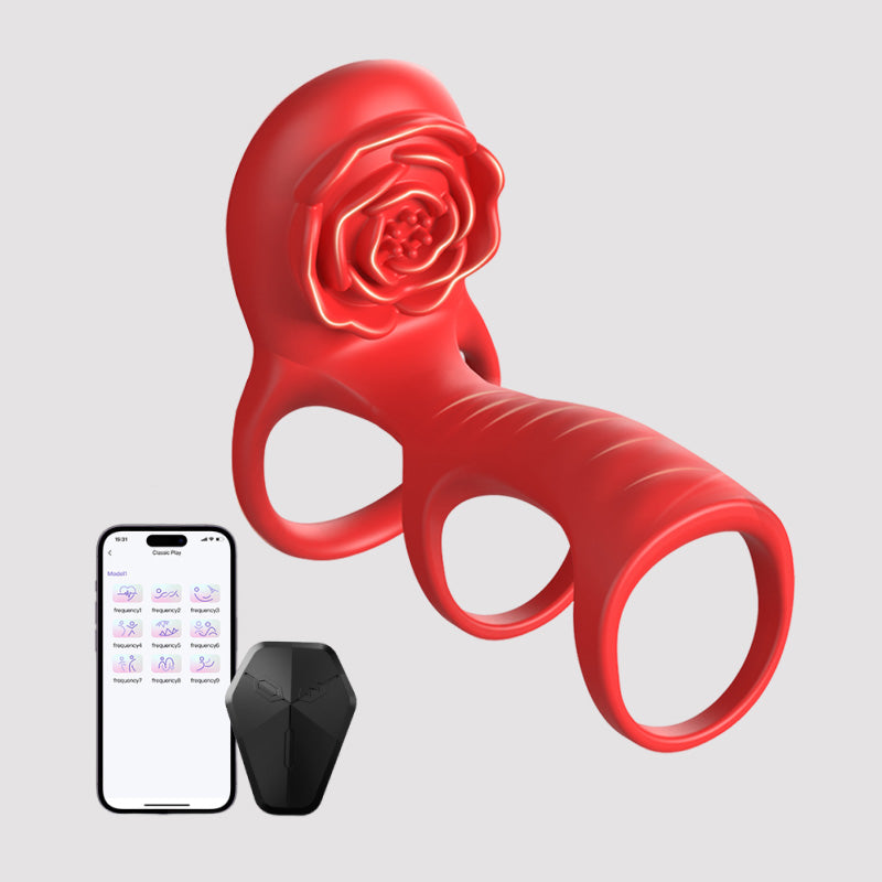 Vibrating Cock Ring Rose Adult Sex Toys with Remote Control 9 Vibrations Penis Ring Vibrator Couple Sex Toys for Men