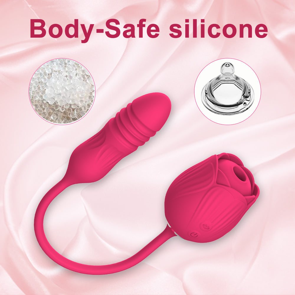 Sex Rose Toy Clitoral Vibrators 3 in 1 Thrusting Licking and Suction Vibrator with 10 Power Modes body-safe silicone
