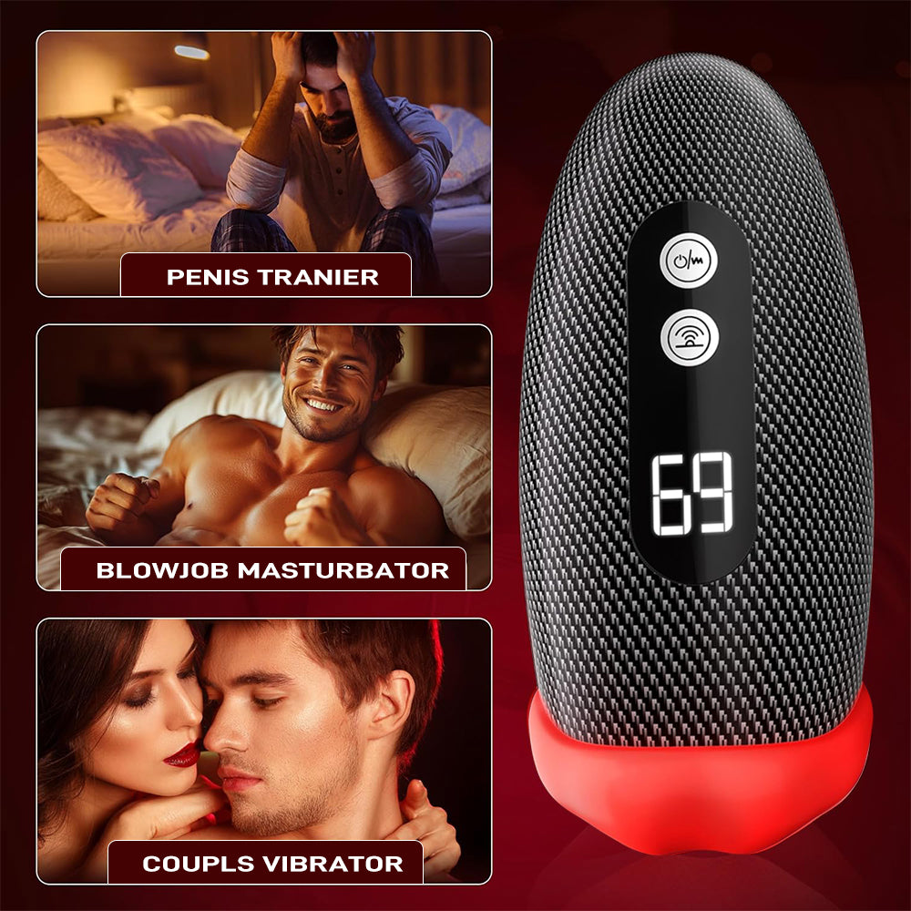 Male Sex Toys for Men Male Masturbator Deep Throat Mouth 360° Wrapped 9 Tapping & Vibrating Male Vibrator Penis Pump APP Control LCD