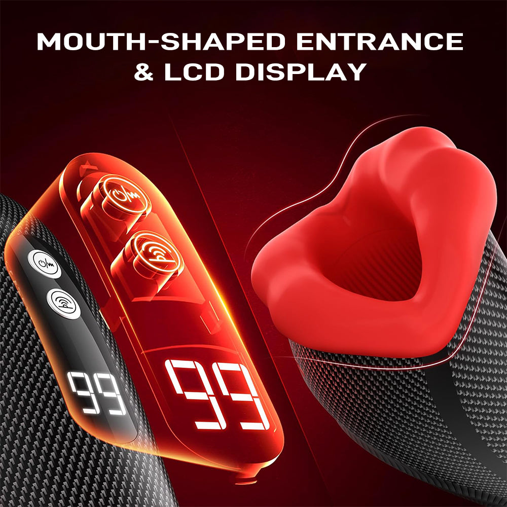 Male Sex Toys for Men Male Masturbator Deep Throat Mouth 360° Wrapped 9 Tapping & Vibrating Male Vibrator Penis Pump APP Control LCD mouth shaped