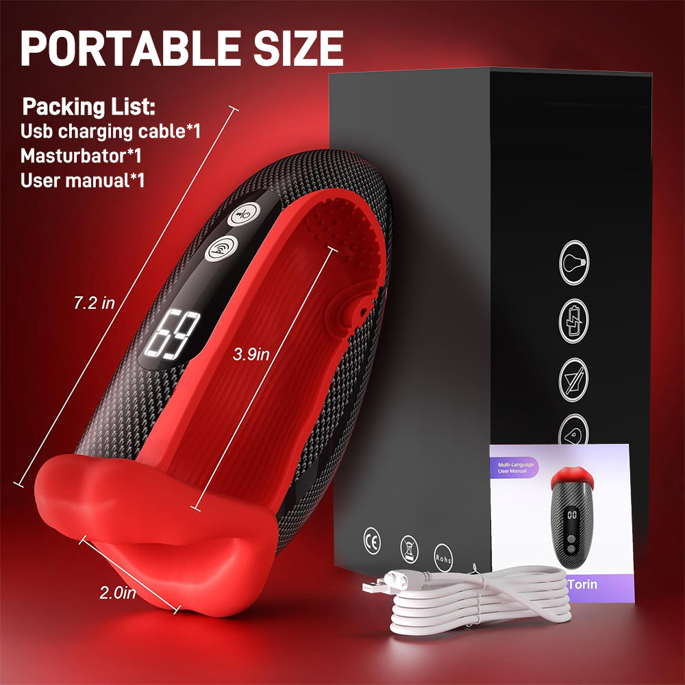 Male Sex Toys for Men Male Masturbator Deep Throat Mouth 360° Wrapped 9 Tapping & Vibrating Male Vibrator Penis Pump APP Control LCD portable size