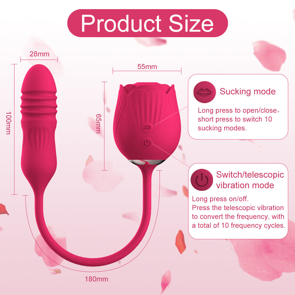 Sex Rose Toy Clitoral Vibrators 3 in 1 Thrusting Licking and Suction Vibrator with 10 Power Modes product size