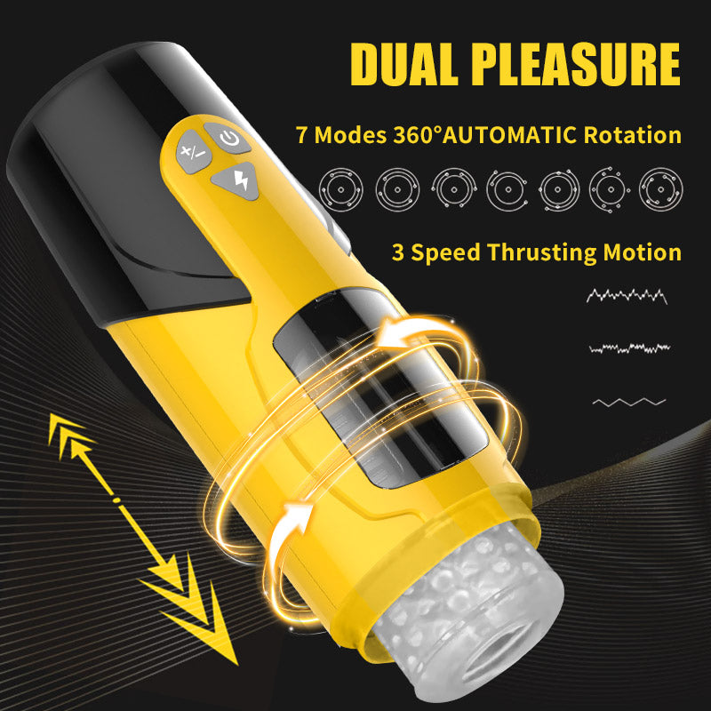 Fully Automatic Retractable Rotating Audible Silicone Jet Cup with 3 Thrusters and 7 Rotating Male Masturbators dual pleasure