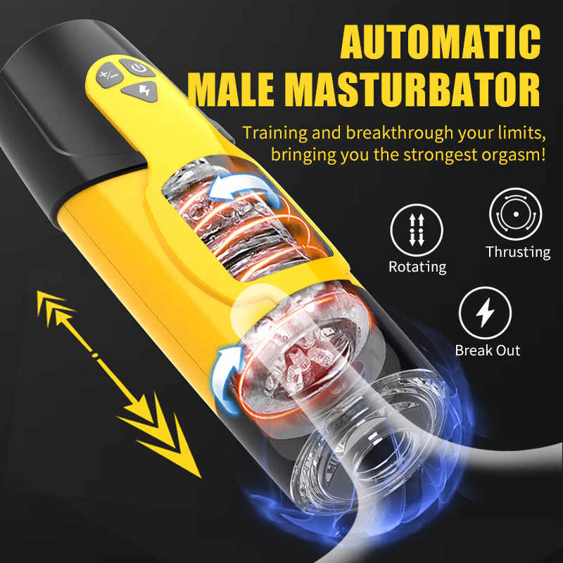 Fully Automatic Retractable Rotating Audible Silicone Jet Cup with 3 Thrusters and 7 Rotating Male Masturbators  automatic male masturbator