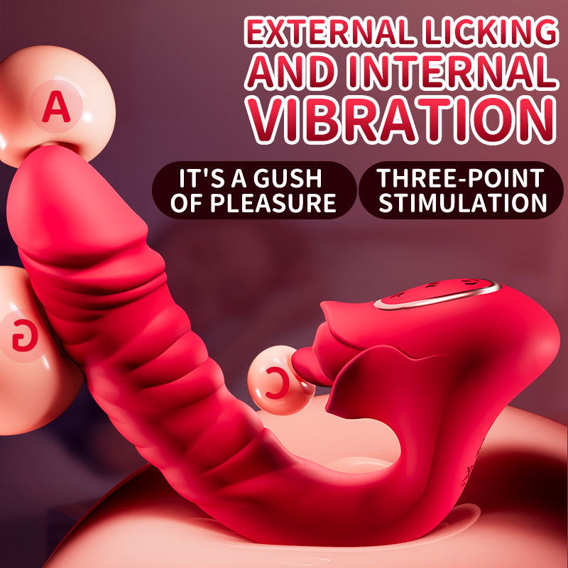 3 in 1 Clitoral G-spot Dildo Female Vibrator with 10 Tongue Vibration and Penetration Modes - ALIEN