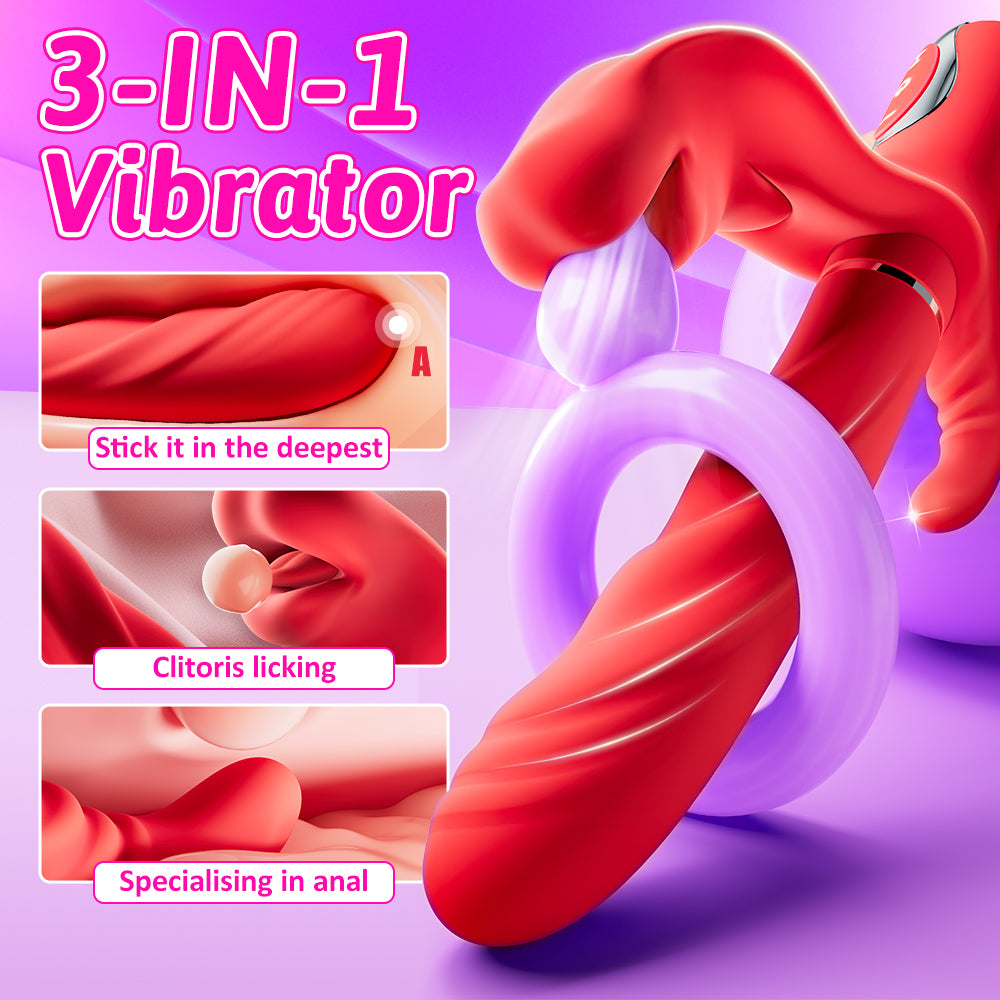 G Spot Vibrator Rabbit Thrusting Vibrators with Tongue Anal with Thrust and Nibbling 3-in-1-vibration