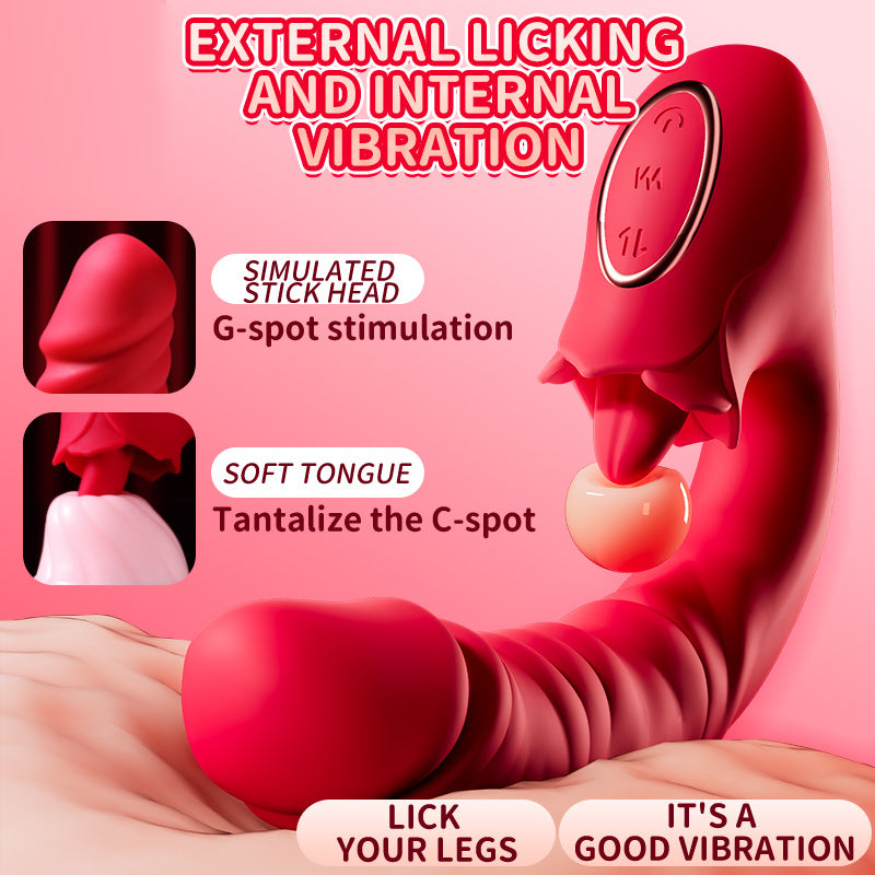 3 in 1 Clitoral G-spot Dildo Female Vibrator with 10 Tongue Vibration and Penetration Modes - ALIEN