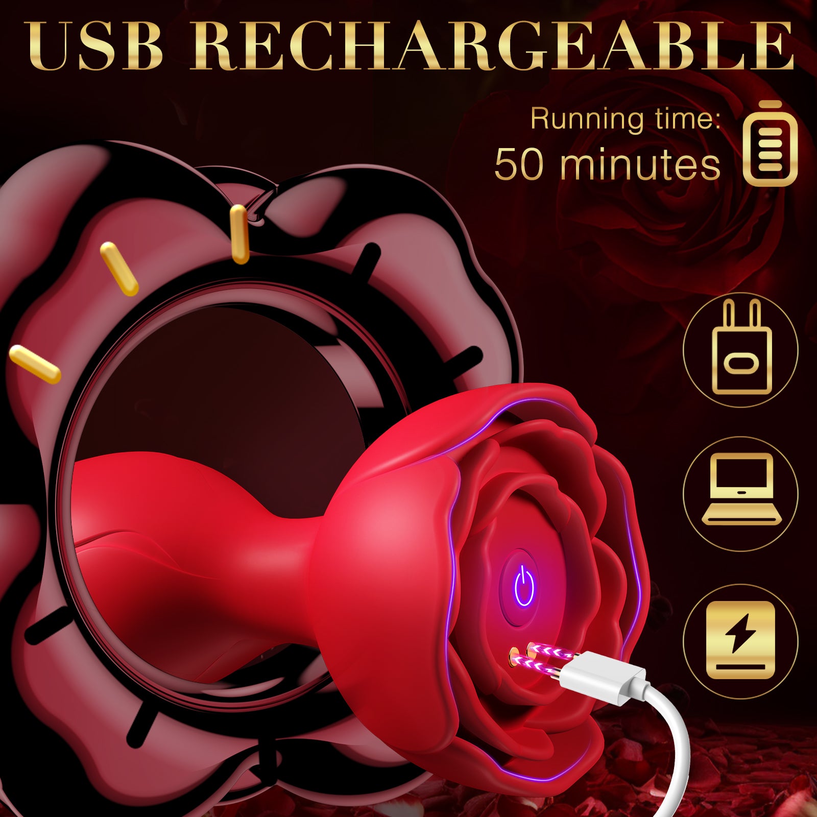 Rose Vibrator Anal Plug Sex Toy Butt Plug Anal Trainer with 9 Vibration Modes APP Remote Control  usb charging