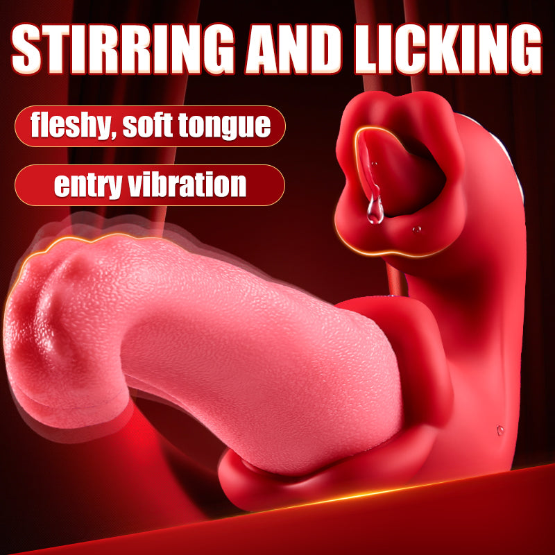 Vibrator Adult Sex Toys for Women - 4 in 1 Tongue Thrusting Vibrators Dildo Rose Sex Toys with 10 Licking Clitoral & 10 Vibration Mode stirring and licking