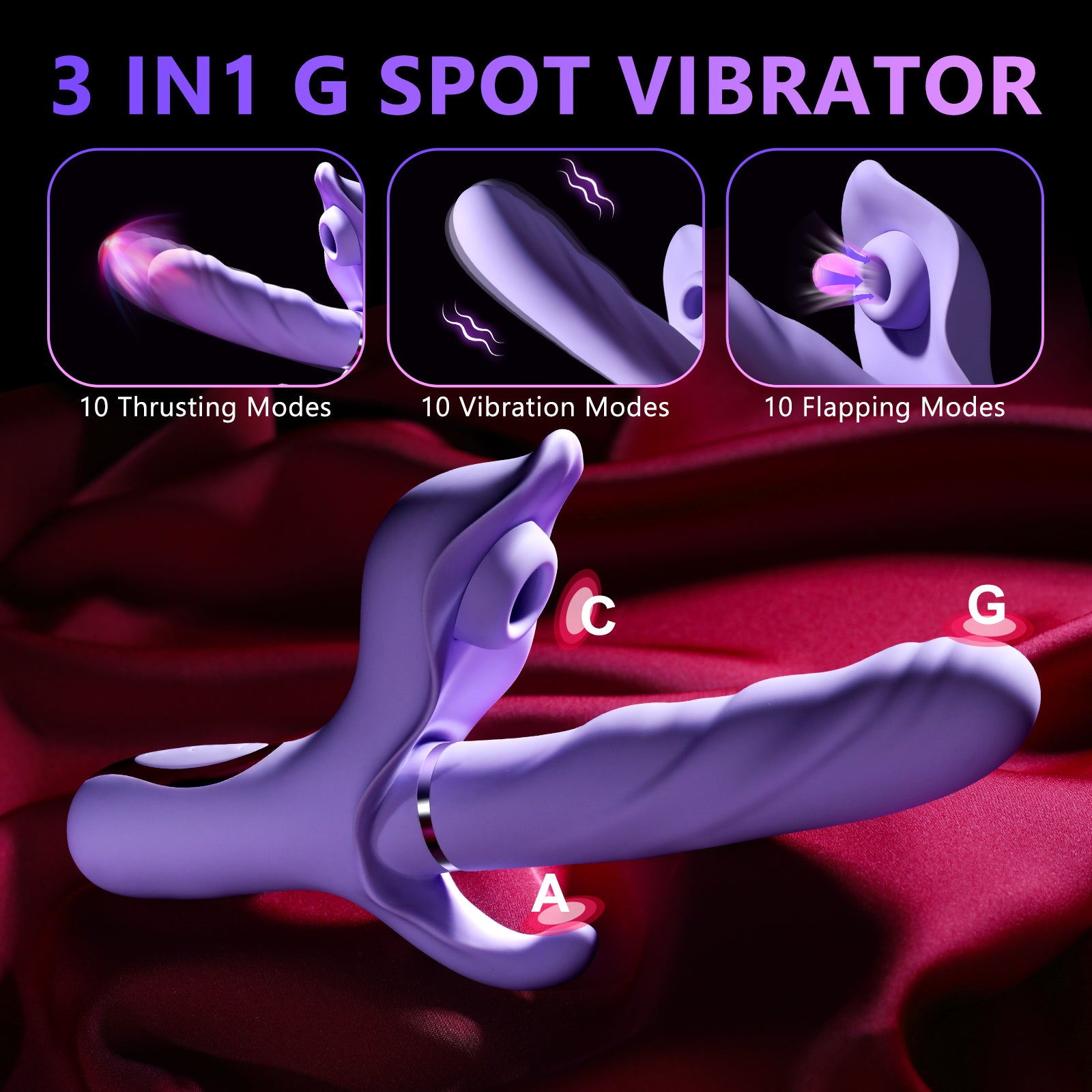 3 in 1 Man-Eating Flower G-Spot Vibrator 10 Frequency of Thrusting Vibrating Flapping Clitoris Vaginal Stimulator 3 in 1 g spot vibrator